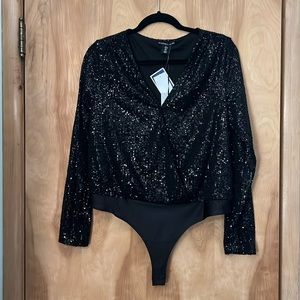 NWT Sincerely Jules Black Sequin Bodysuit Size Large